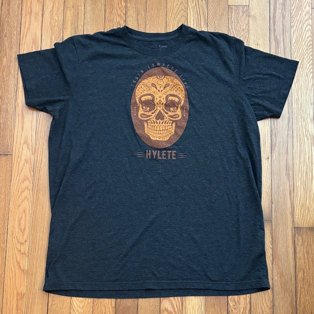 Hylete Charcoal Tee with Brown Skull Design